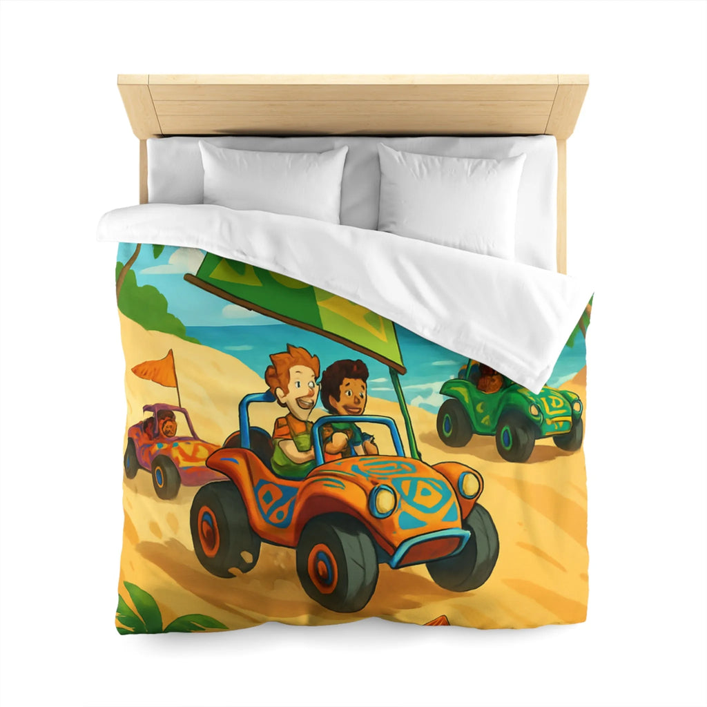 Housse de couette colorée avec motif voitures de plage et palmiers tropicaux