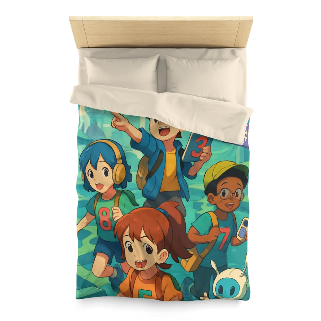 Housse de couette éducative enfants avec chiffres, robots et arrière-plan de labyrinthe coloré