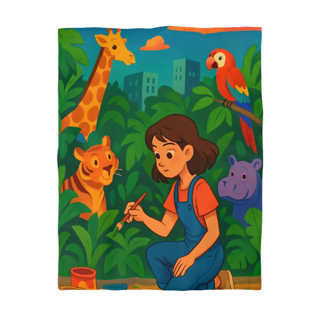 Housse de couette colorée avec animaux de la jungle pour chambre d’enfants créative