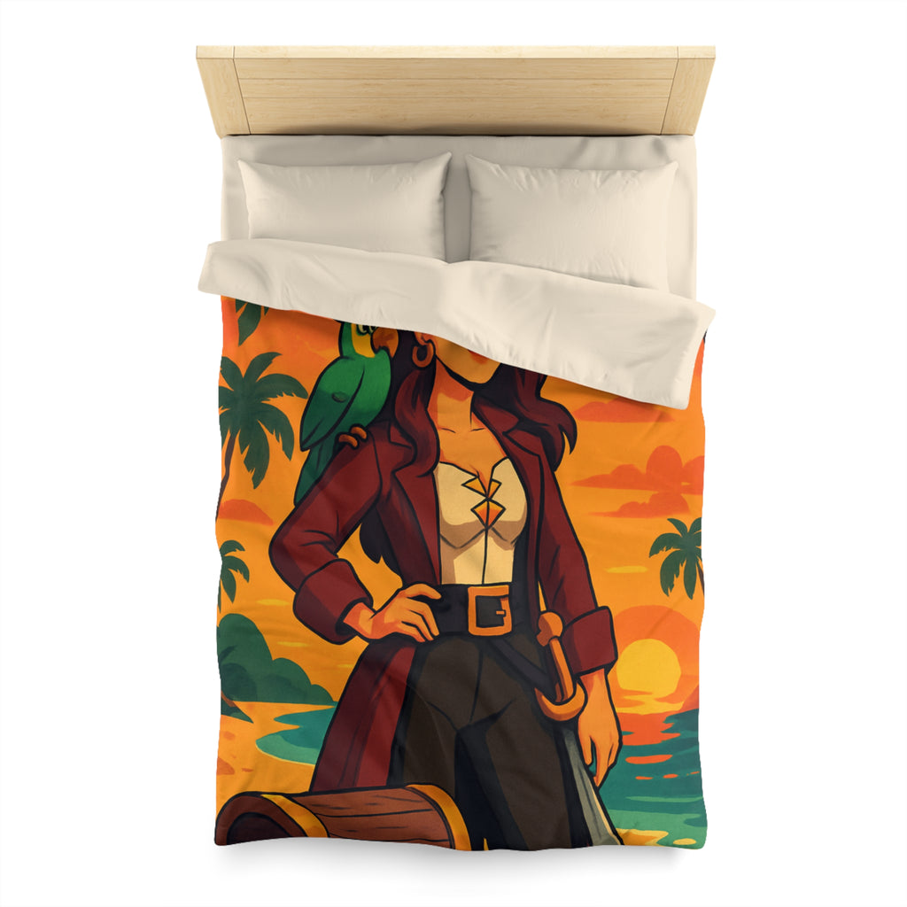 Housse de couette pirate colorée avec perroquet et coffre au trésor tropical