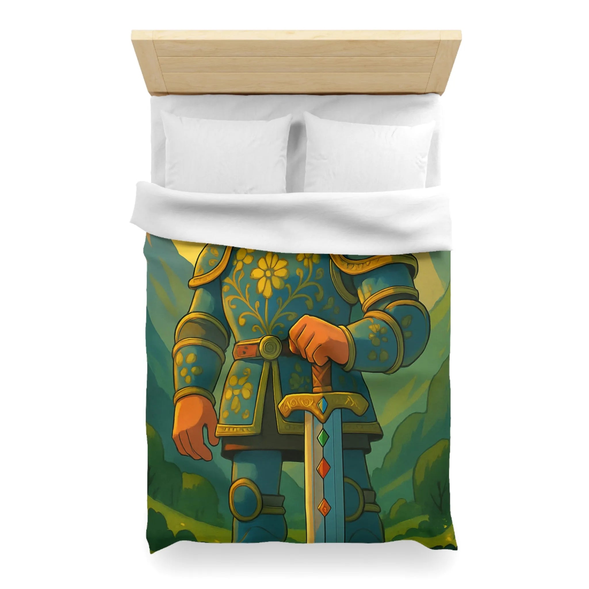 Housse de Couette avec Chevalier Illustré dans Paysage Montagneux Écossais pour Chambre Enfant