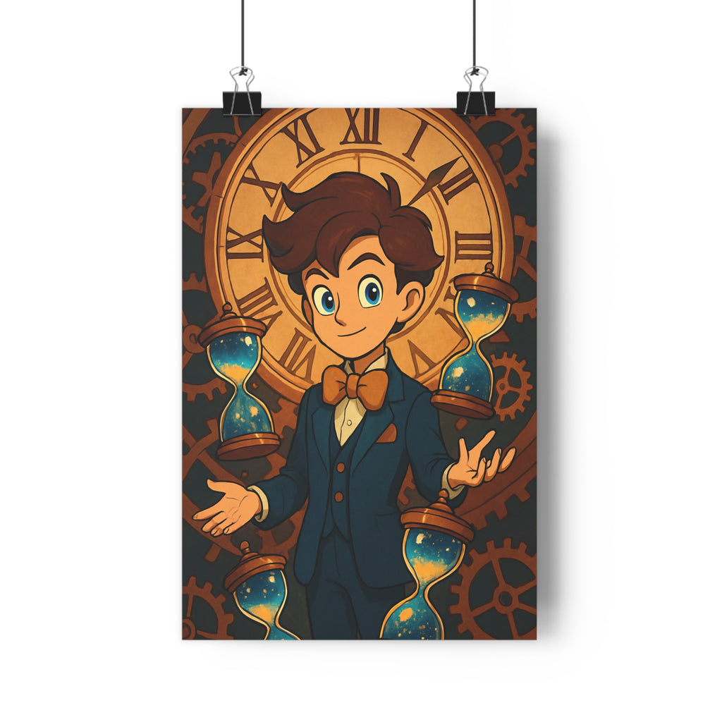 Poster décoratif steampunk élégant bleu cuivre bureau mystique horloge rouages magique homme sabliers décoration