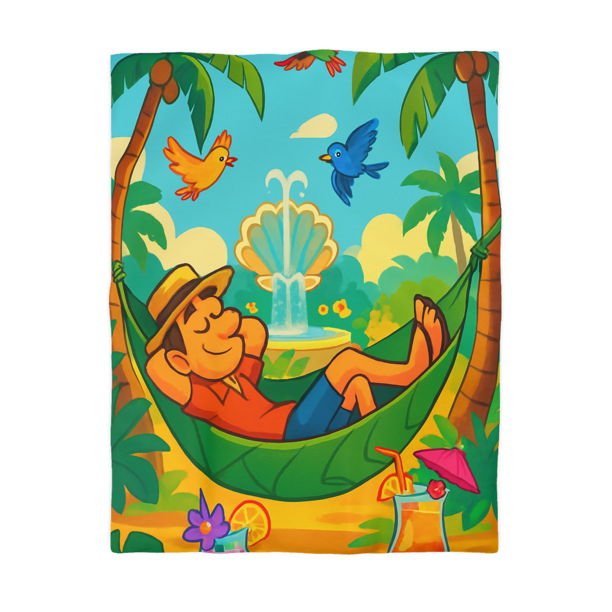 Housse de Couette Tropicale Colorée avec Oiseaux et Hamac pour Décoration Joyeuse