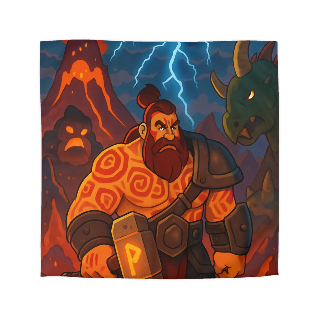 Époustouflante illustration de guerrier barbu avec marteau dans paysage volcanique dramatique