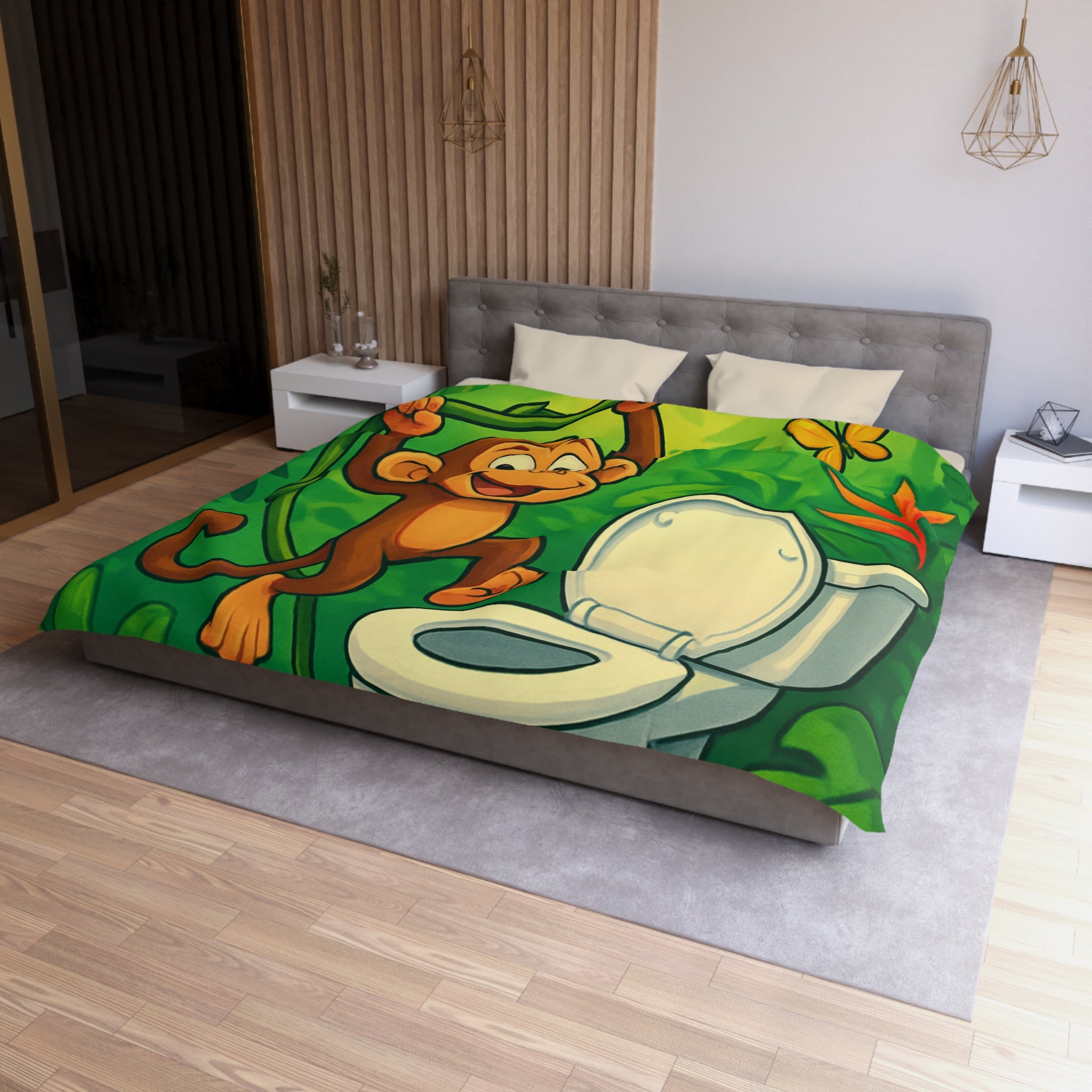 Housse de couette pour enfants avec singe joyeux et jungle colorée luxuriante