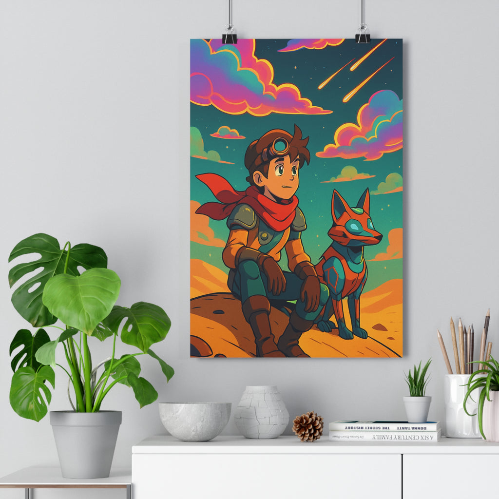 Poster décoratif rétrofuturiste bleu rose orange cartoon mystique chambre salon bureau 30x46 cm qualité