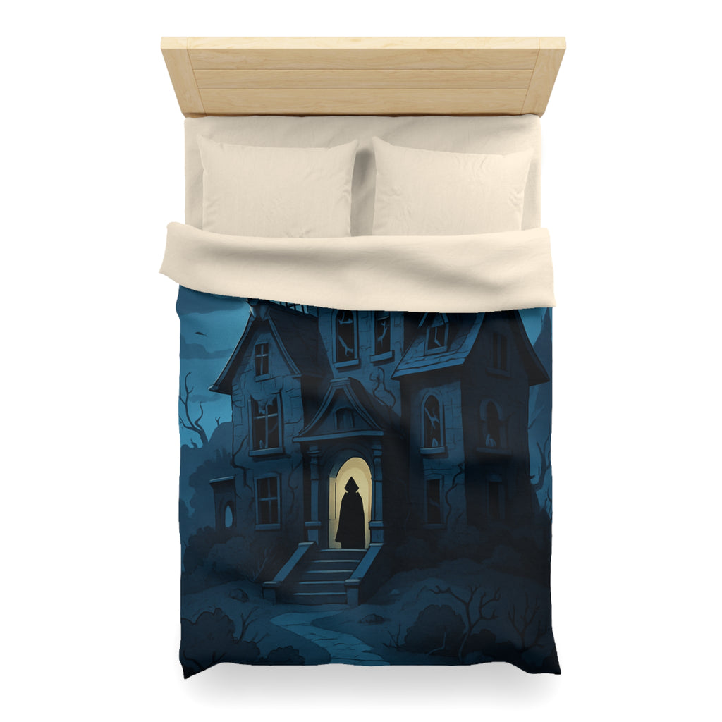 Housse de couette mystérieuse avec manoir gothique sous la pleine lune effrayante