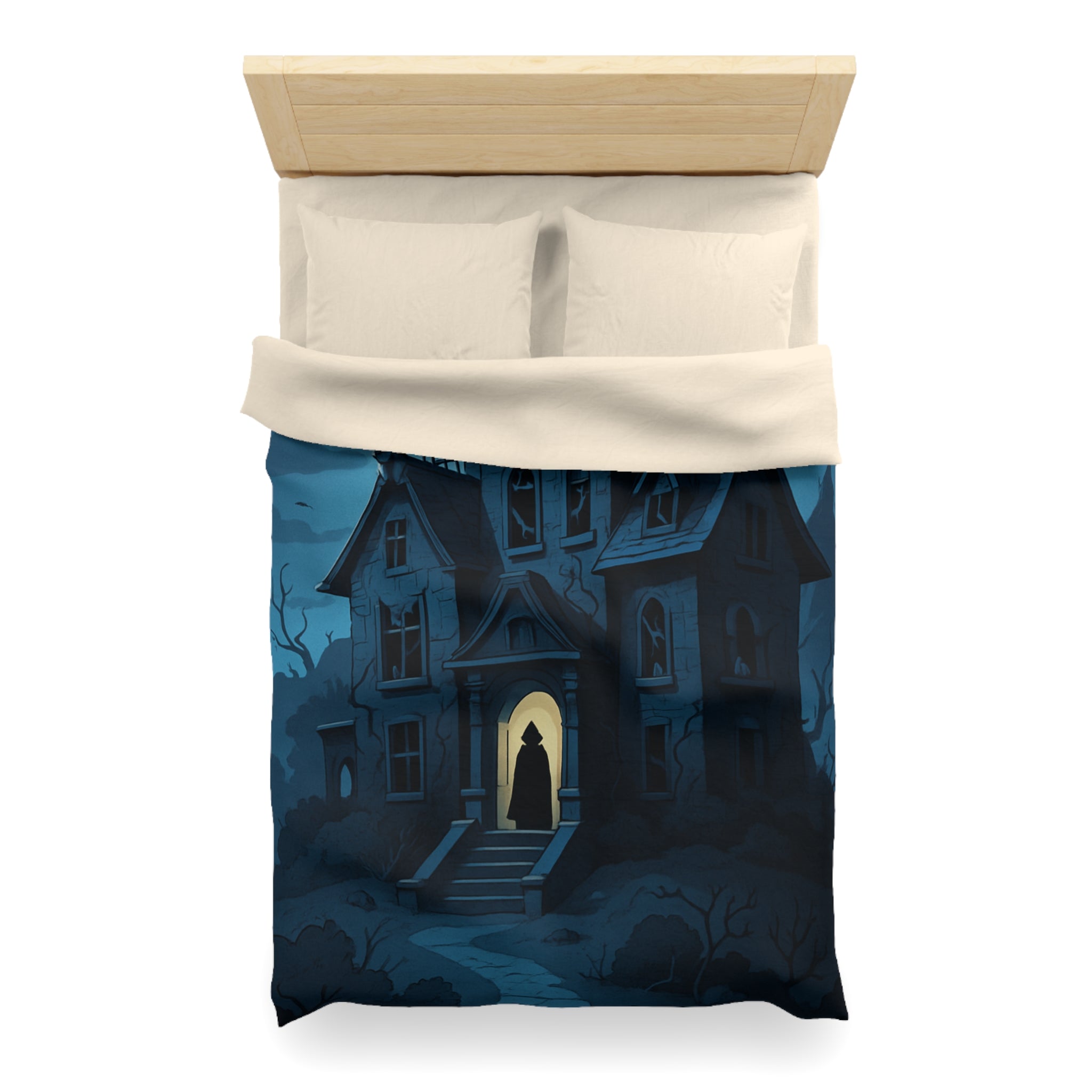 Housse de couette mystérieuse avec manoir gothique sous la pleine lune effrayante