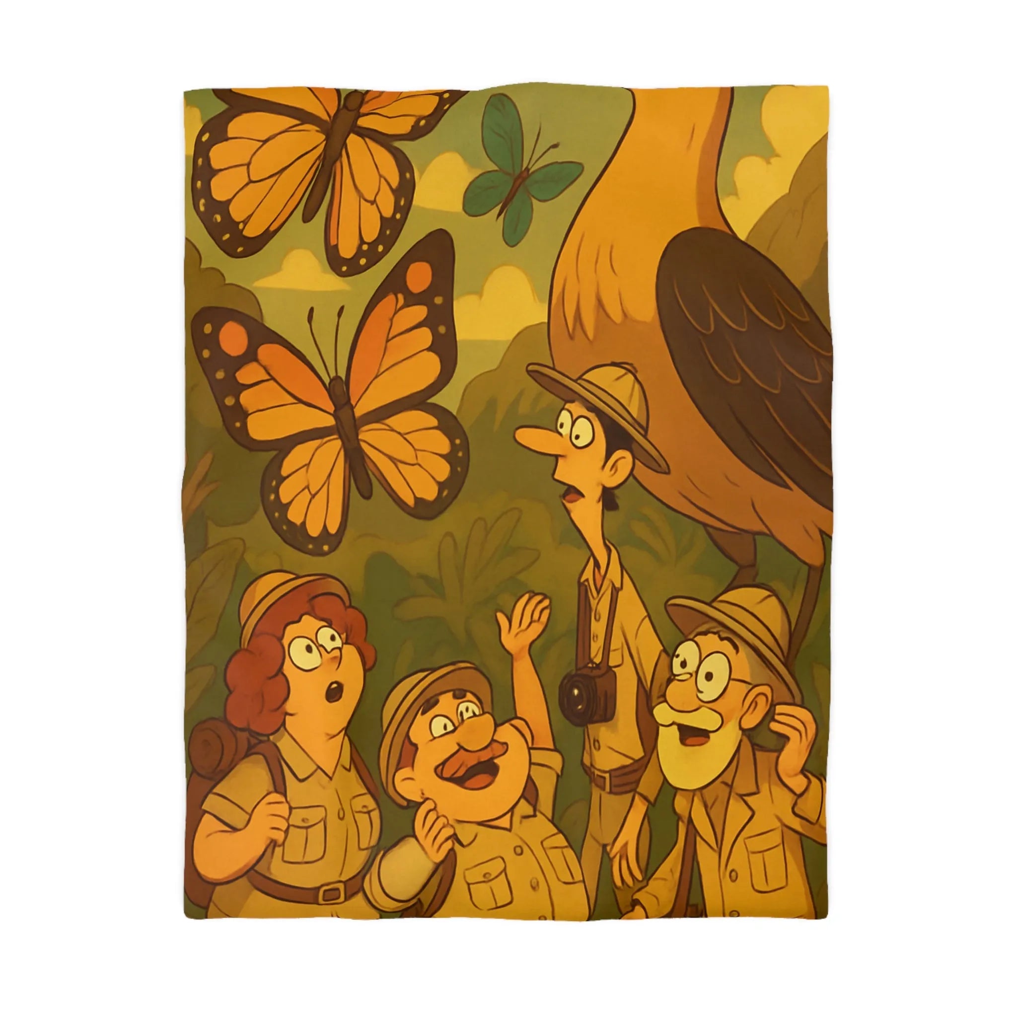 Housse de couette avec scène aventure jungle, explorateurs et faune tropicale colorée