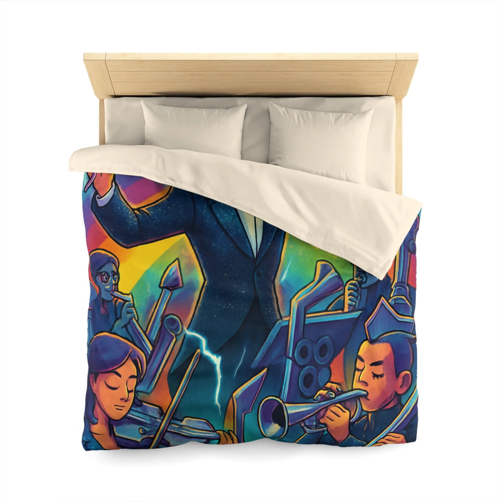 Housse de couette avec orchestre vibrant et chef d’orchestre sous arc-en-ciel lumineux