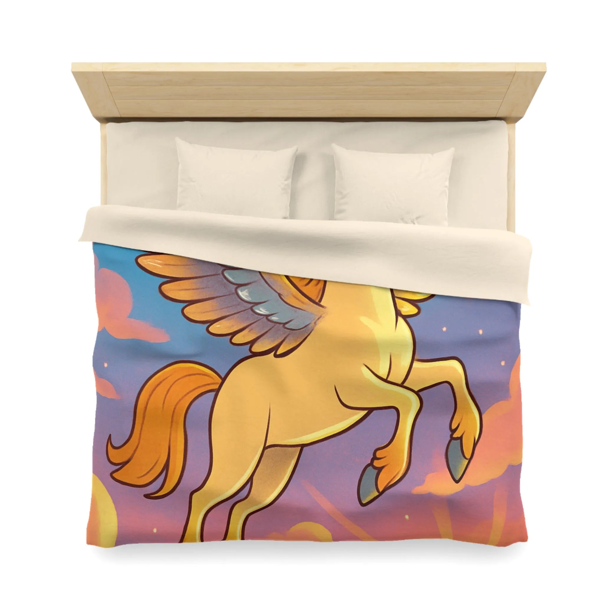 Housse de Couette Enfantin : Pégase Ailé Volant au Crépuscule dans le Ciel