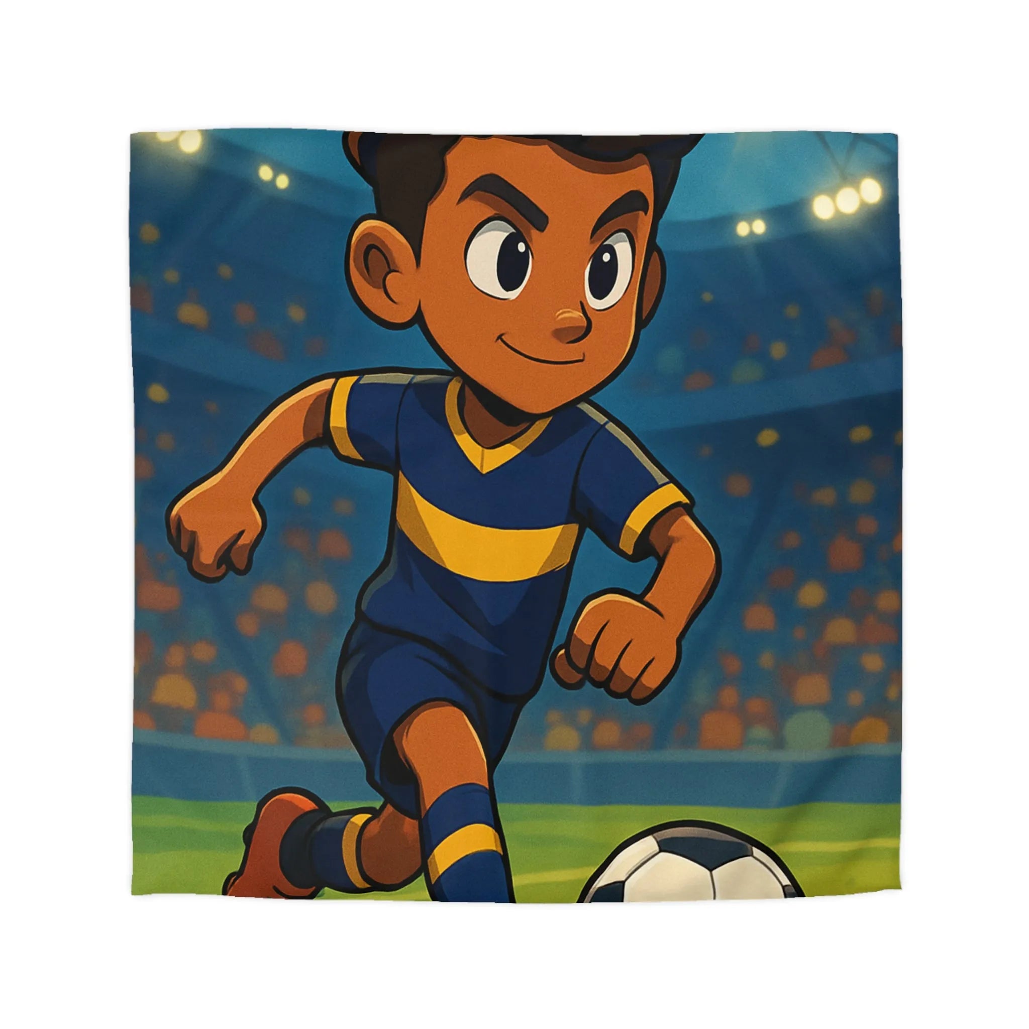 Housse de Couette Enfant Footballeur Dessin Animé, Terrain de Jeu Lumineux Sportif