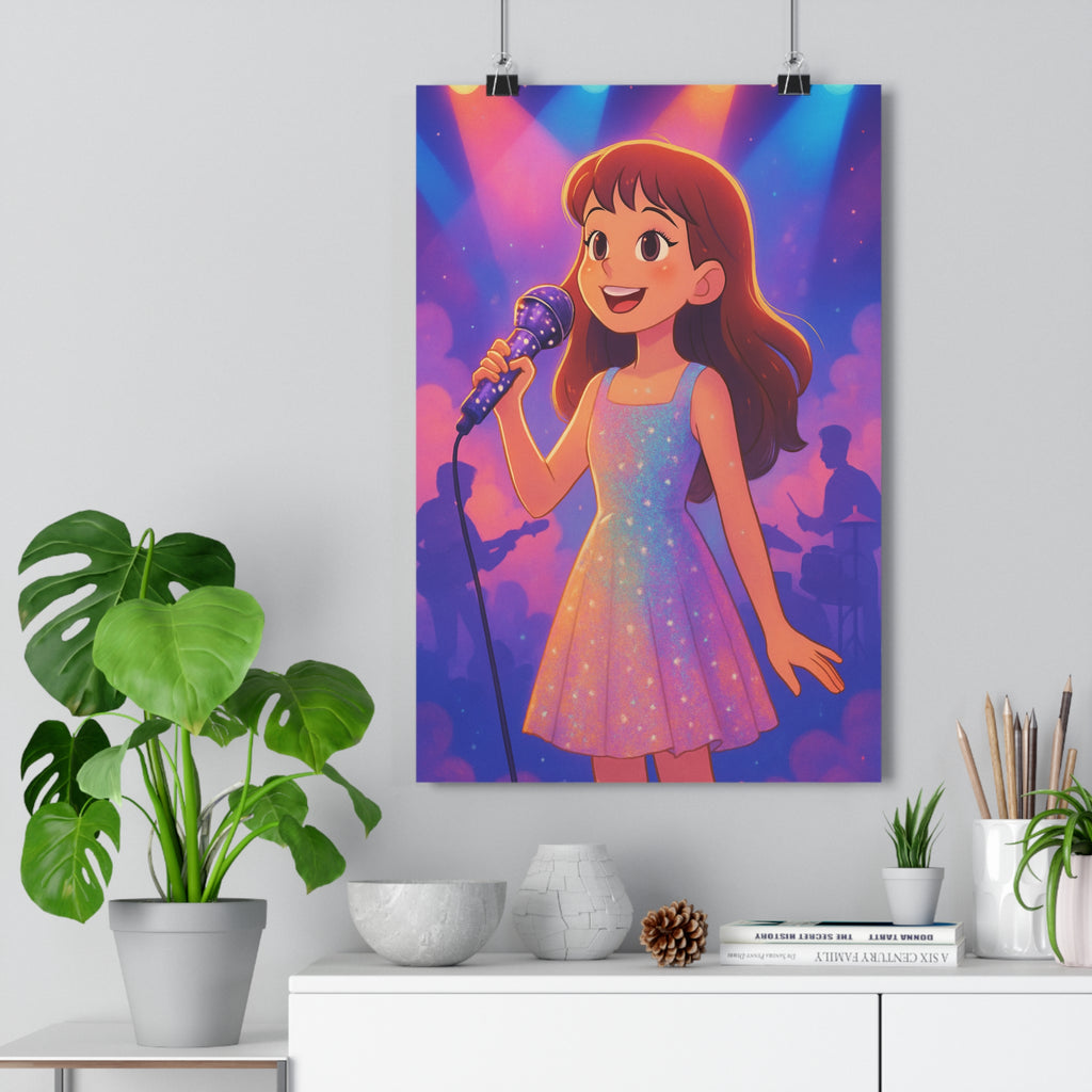 Poster décoratif cartoon chanteuse scène multicolore joyeux adolescent chambre créatif art vibrant 30x46 dynamique