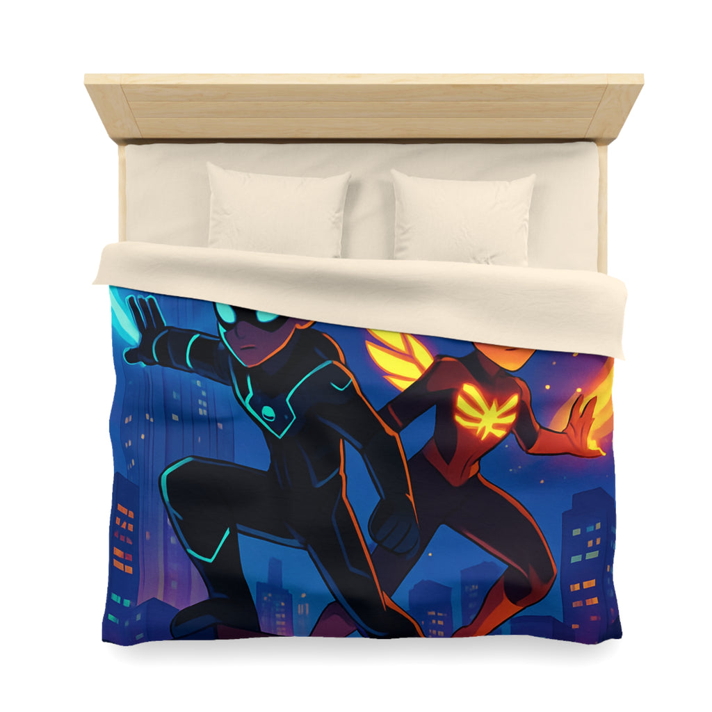 Housse de couette super-héros urbain : ambiance dynamique, couleurs vives, motifs modernes et audacieux