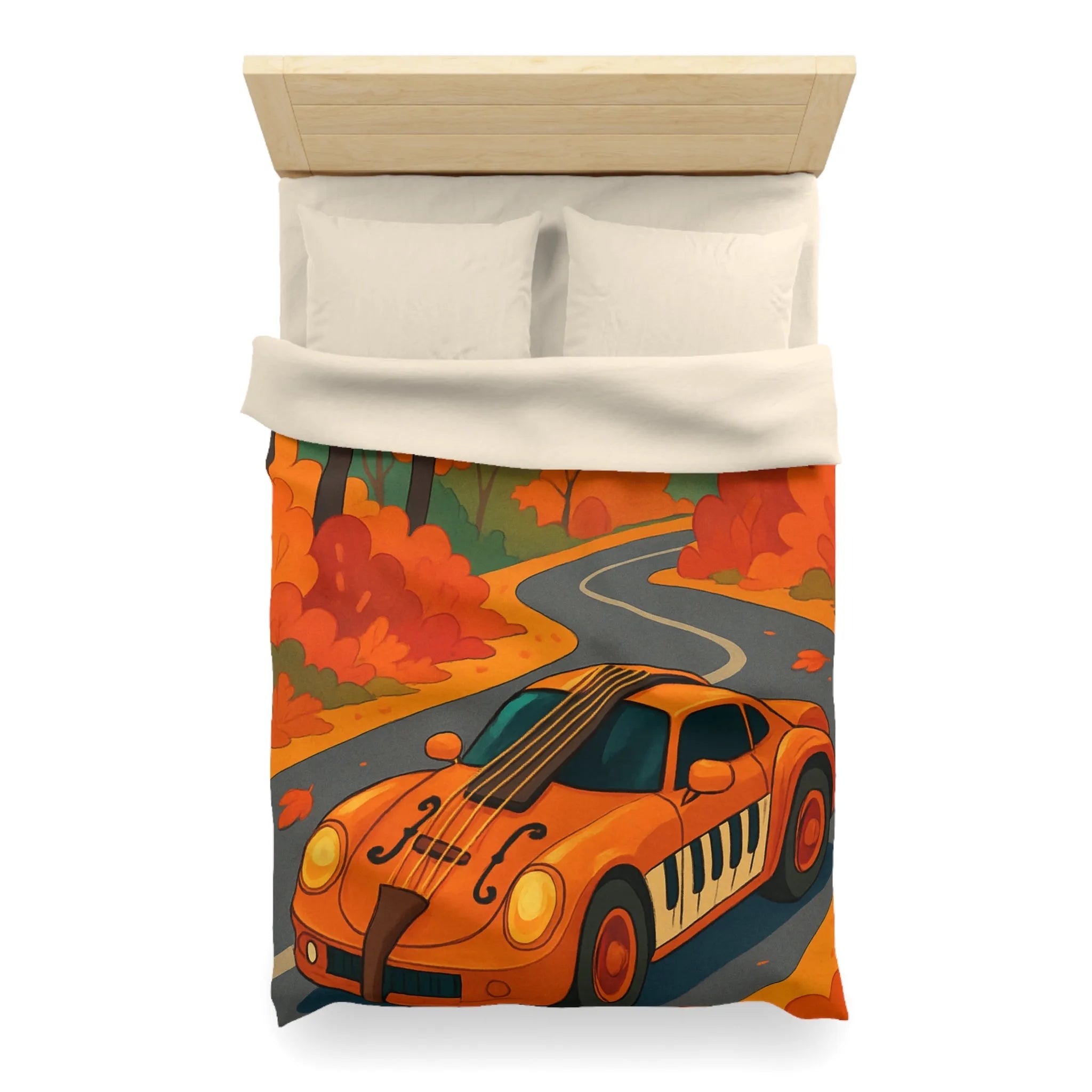 Housse de Couette Automne avec Voiture et Forêt aux Couleurs Vibrantes pour Chambre Chic