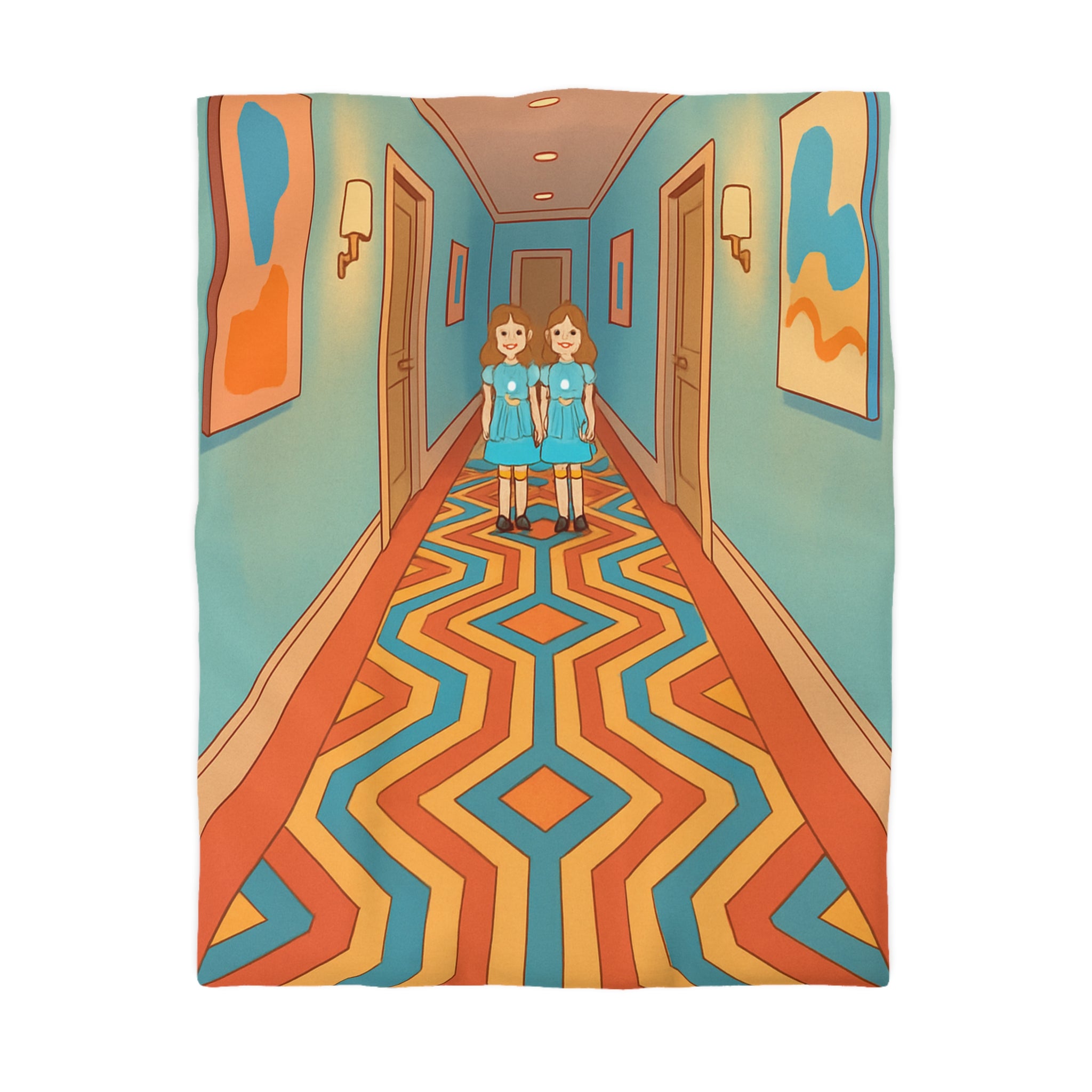 Housse de couette motif géométrique rétro et ambiance inspirée de films classiques d'horreur