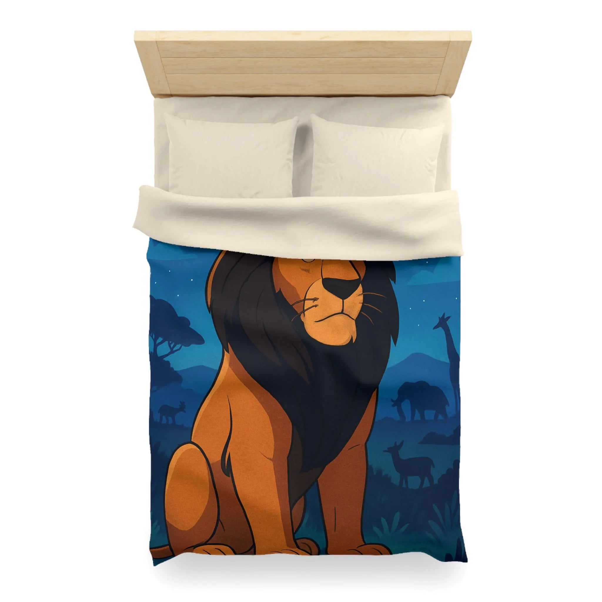 Housse de couette lion majestueux sous lune brillante pour chambre enfant rêveuse et aventurière