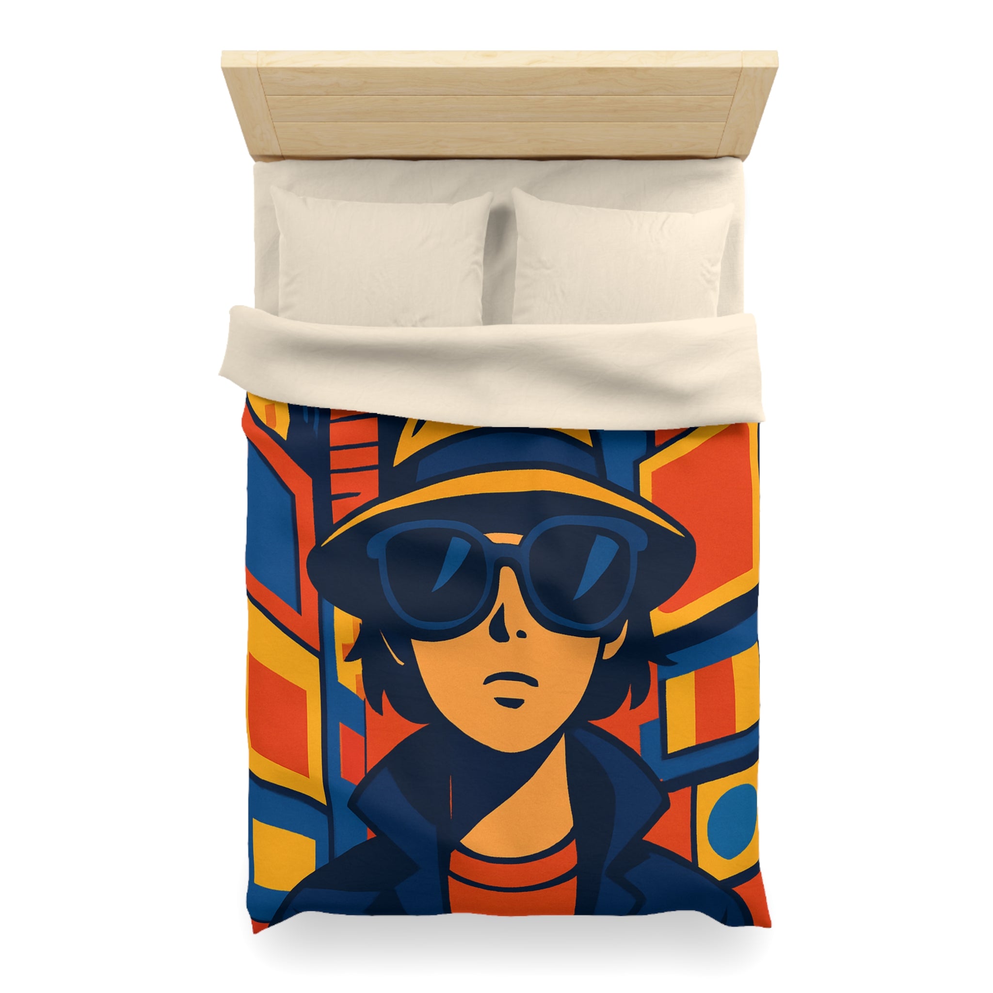 Housse de couette moderne avec motif urbain rétro pop art aux couleurs vibrantes