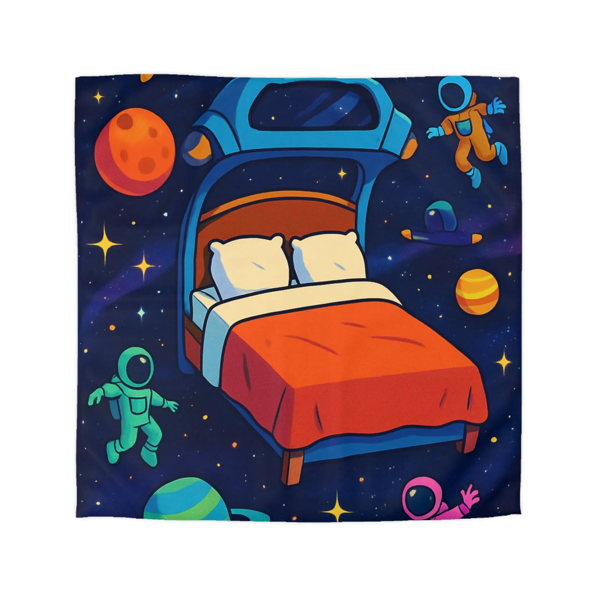 Housse de couette galaxies vibrantes avec astronautes flottants et planètes colorées pour enfants