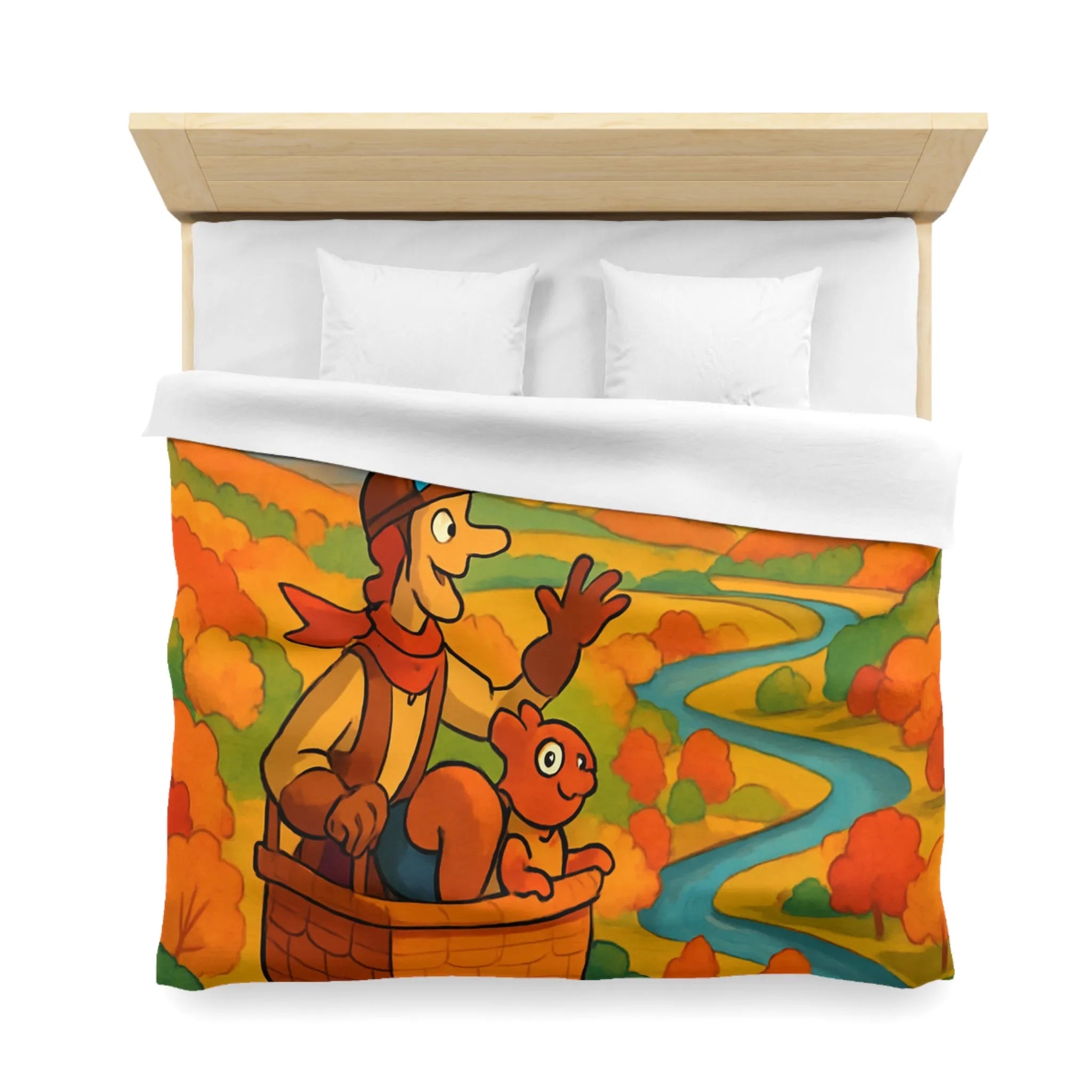 Housse de couette automnale avec montgolfière et paysage coloré pour chambre chaleureuse