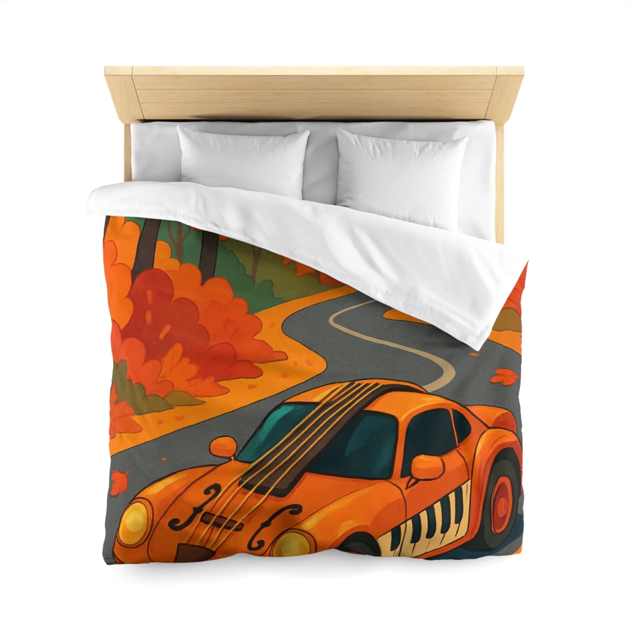 Housse de Couette Automne avec Voiture et Forêt aux Couleurs Vibrantes pour Chambre Chic