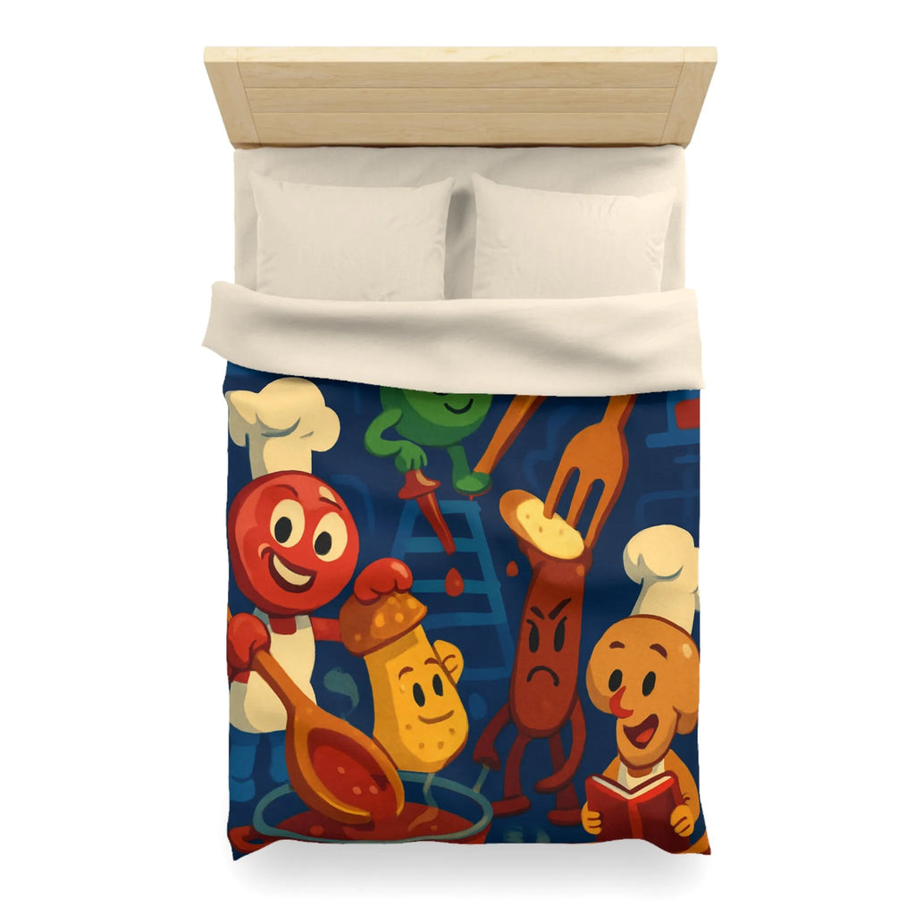 Housse de couette colorée chefs amusants cuisine amusante personnages recettes fourchettes