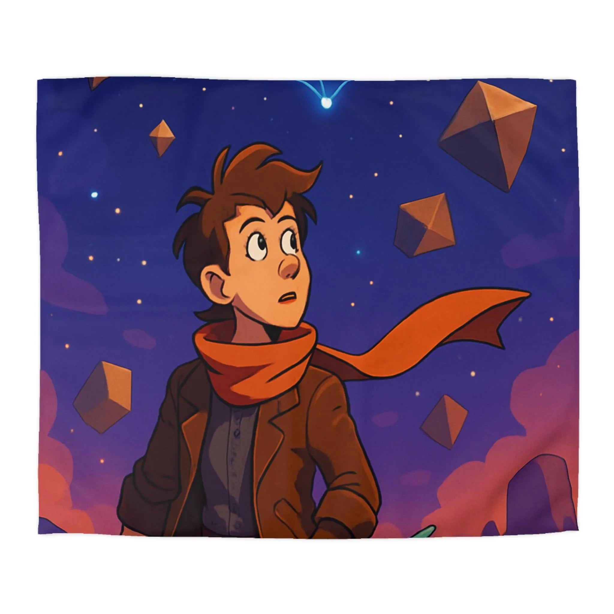 Housse de couette aventure nuit étoilée avec enfant et dragon mignon