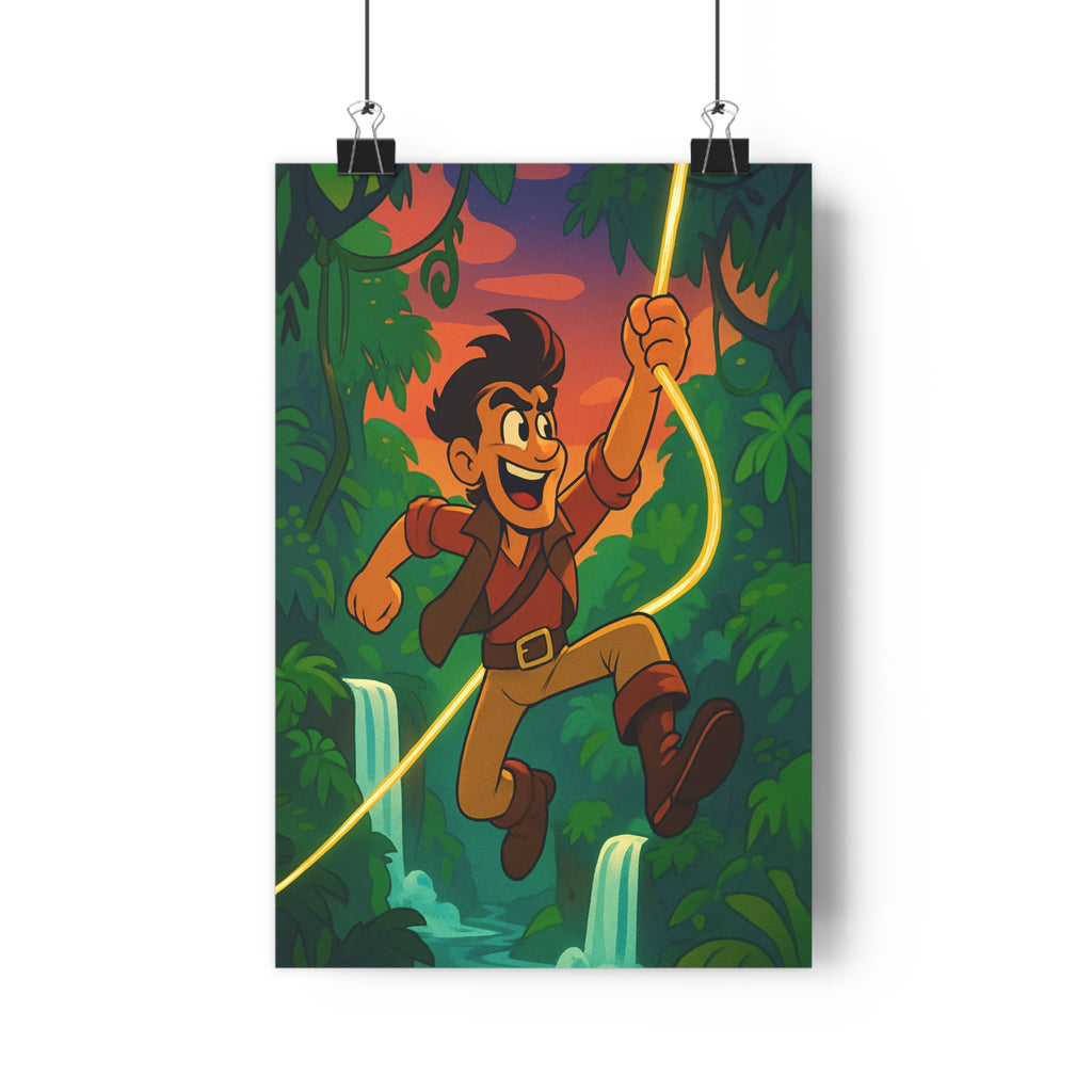 Poster décoratif vibrant aventure jungle joyeux vert orange salon chambre artistique tropicale dynamique qualité