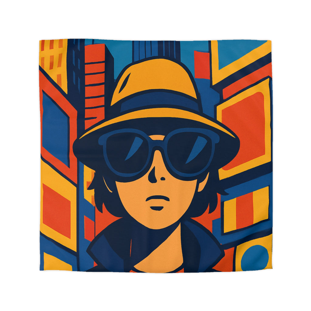 Housse de couette moderne avec motif urbain rétro pop art aux couleurs vibrantes