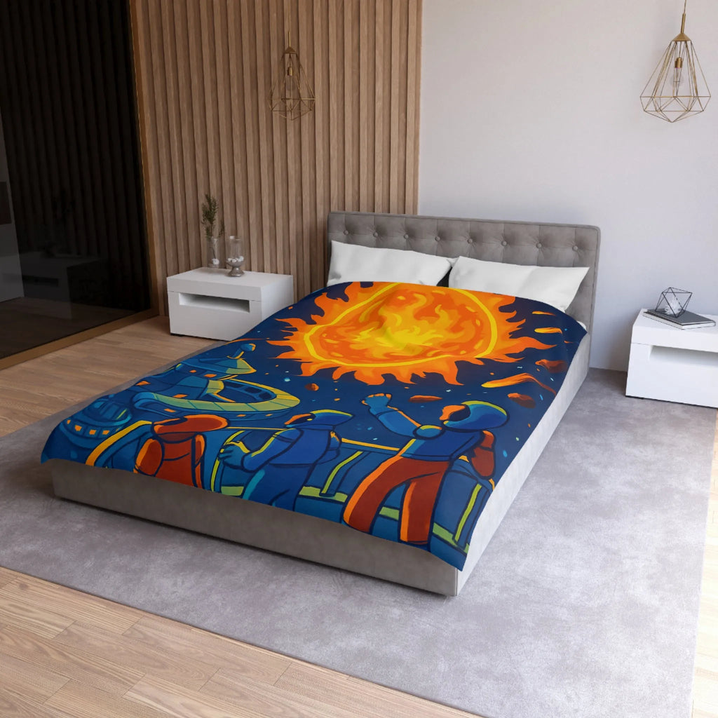 Housse de couette colorée avec scène spatiale vibrante pour chambre moderne et vive