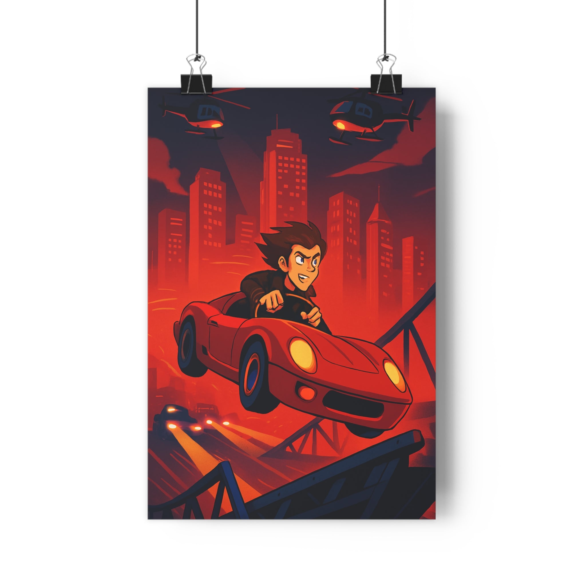 Poster décoratif action rouge orange moderne aventure ville énergie salon chambre bureau dynamique tendance