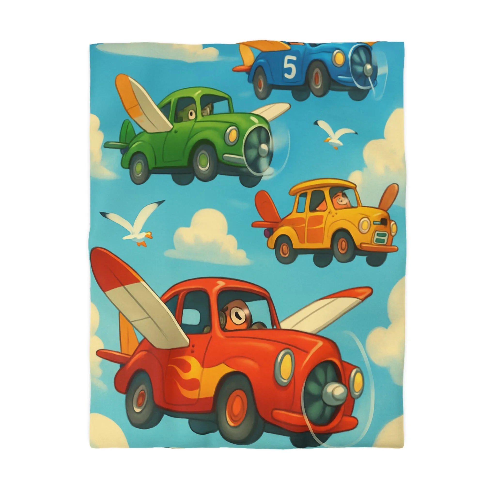 Housse de Couette Avions-Automobiles Volant dans un Ciel Bleu pour Enfants