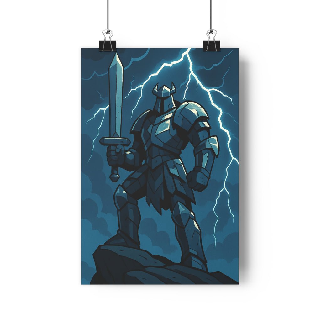 Poster décoratif chevalier épique fantaisie mystique bleu gris bureau chambre ambiance dramatique unique élégant