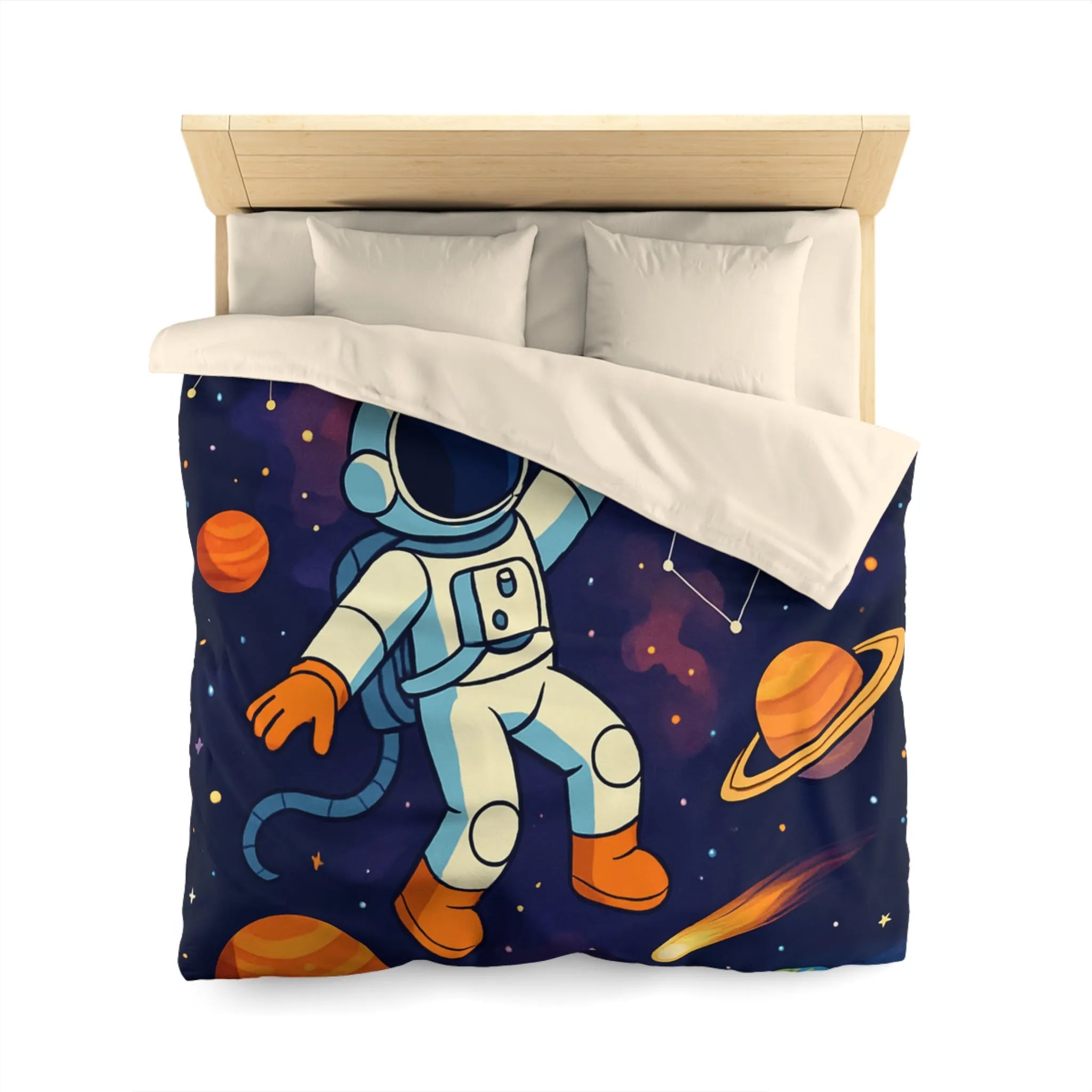 Housse de Couette Astronaute Enfantine avec Étoiles, Planètes et Constellations Colorées pour Chambre