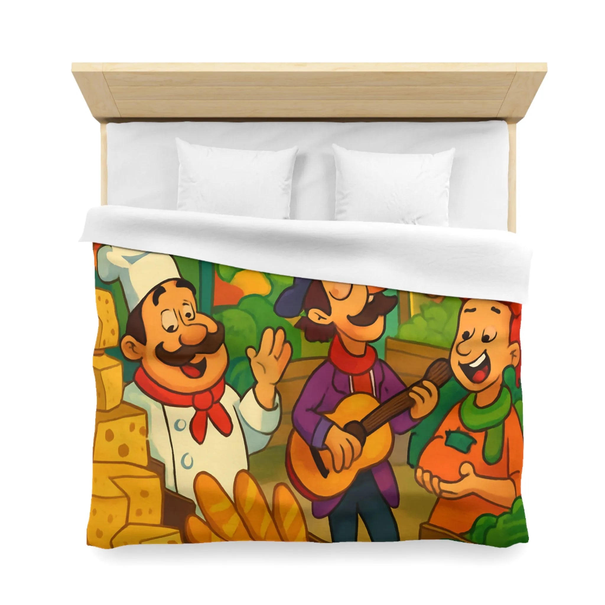 Explorez une Housse de Couette Animée de Marché Vivant Avec Fruits et Musiciens