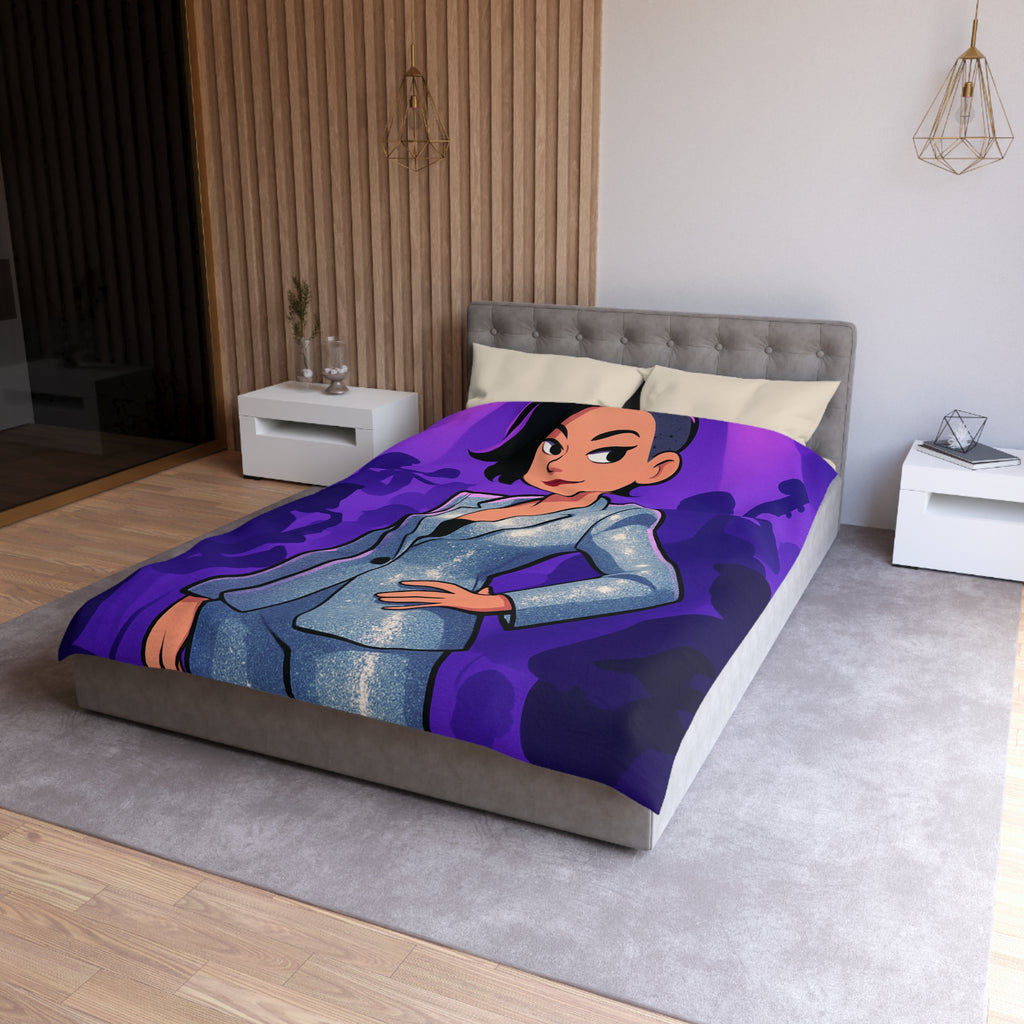 Housse de Couette Moderne avec Motif de Musicienne en Lumière Scintillante