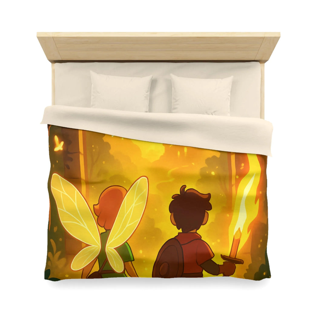 Housse de couette féerique avec fées et aventuriers dans une forêt enchantée magique