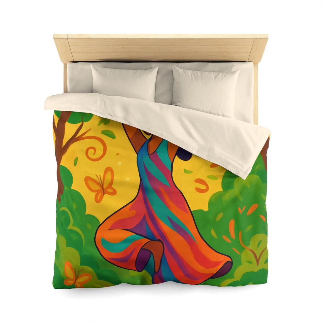 Housse de couette avec illustration apaisante d'une jeune femme méditant en nature