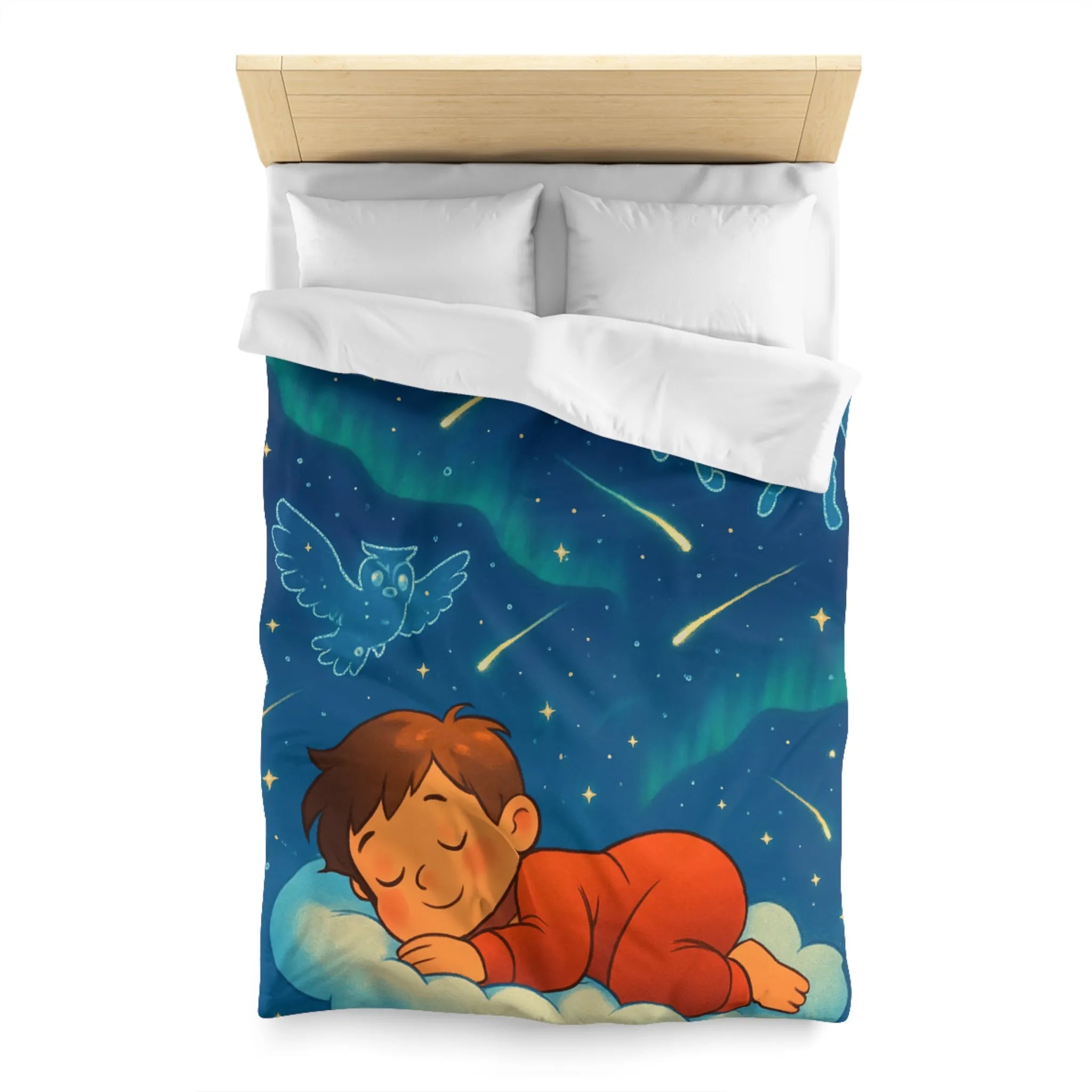 Housse de couette enfant étoilée avec animaux et motifs célestes colorés