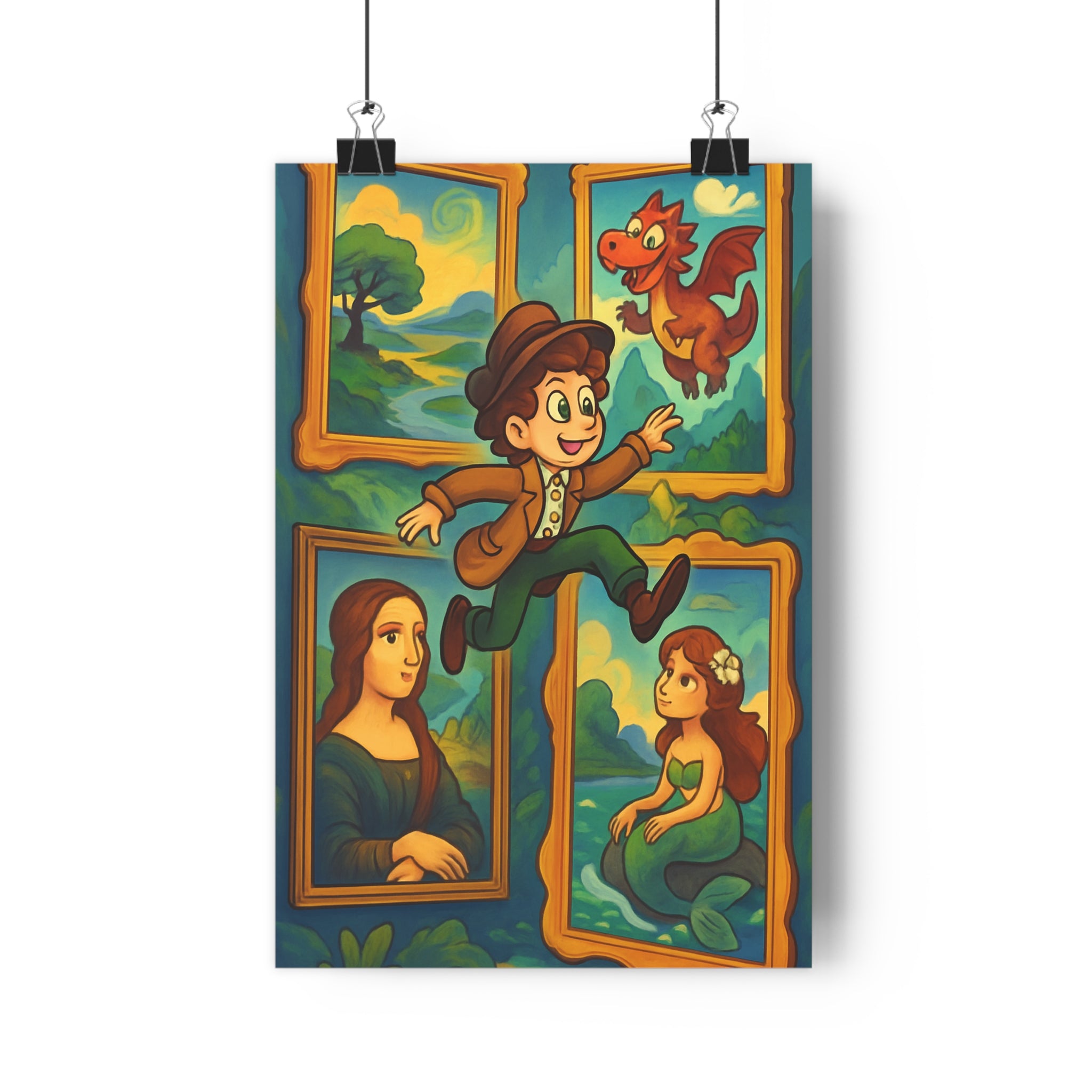 Poster décoratif surréaliste pastel aventure chambre enfant créatif ludique artistique 30x46 paysage personnage qualité