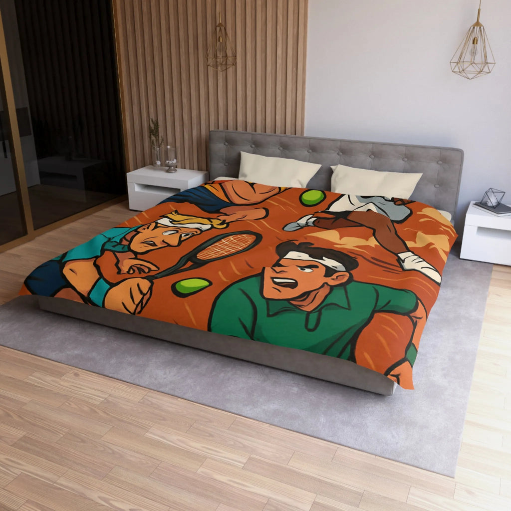 Housse de couette dynamique de tennis avec joueurs animés et fond terre battue