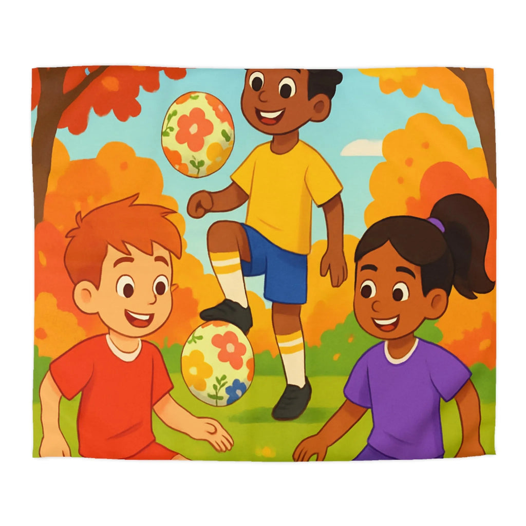 Housse de Couette Enfant Animée, Jeu de Ballon en Automne aux Couleurs Vives
