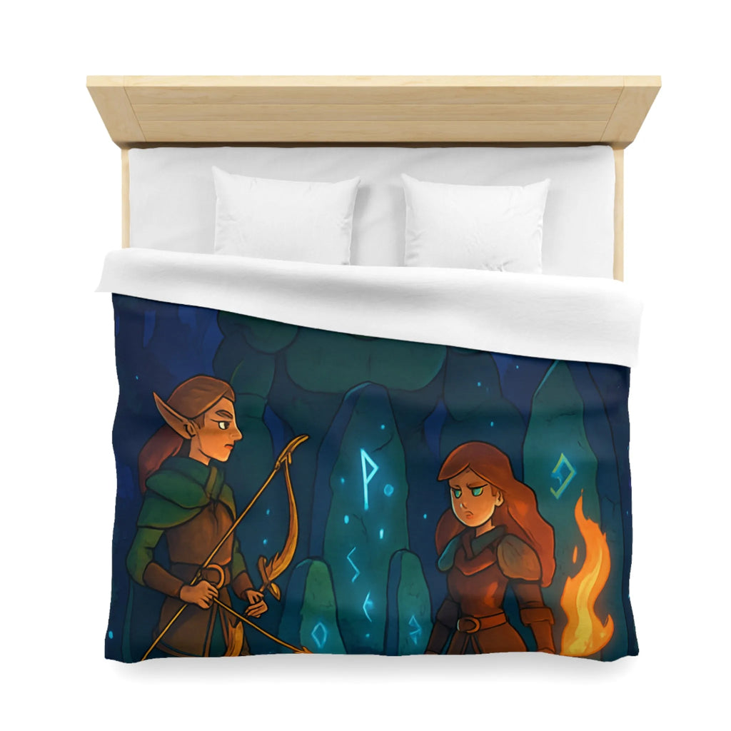 Housse de couette avec illustration de forêt mystique illuminée par runes magiques et lune