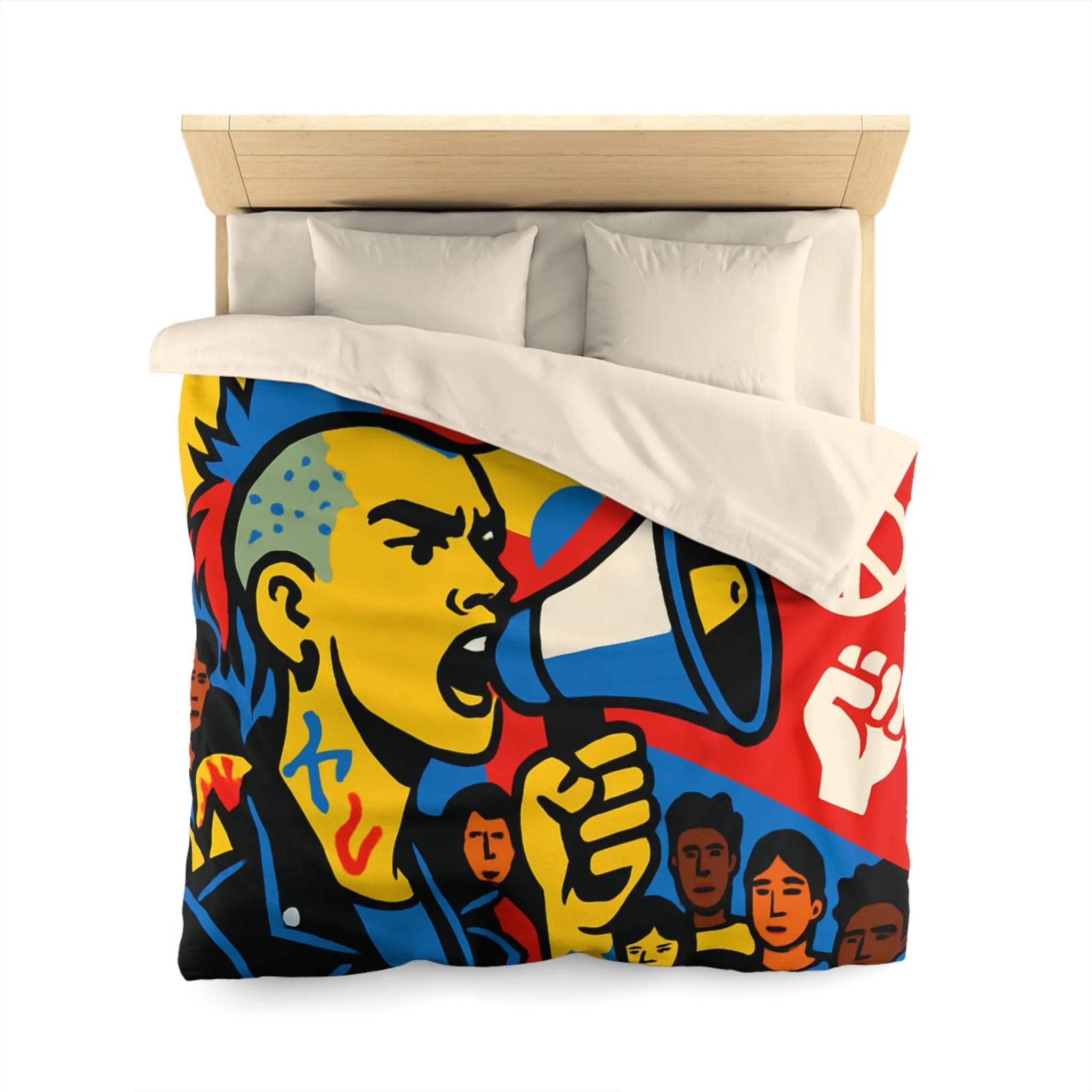 Housse de couette colorée avec illustration dynamique de manifestant engagé pour la paix
