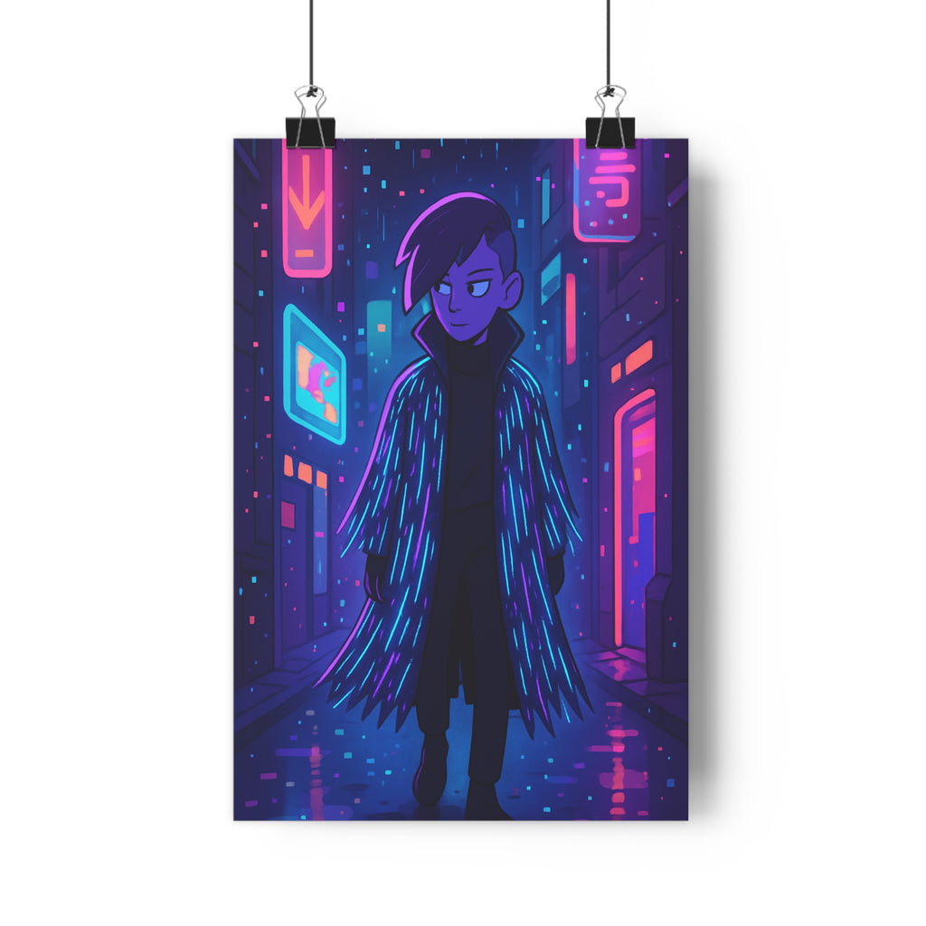 Poster décoratif futuriste néon bleu violet moderne mystérieux ruelle bureau art contemporain 30x46 qualité