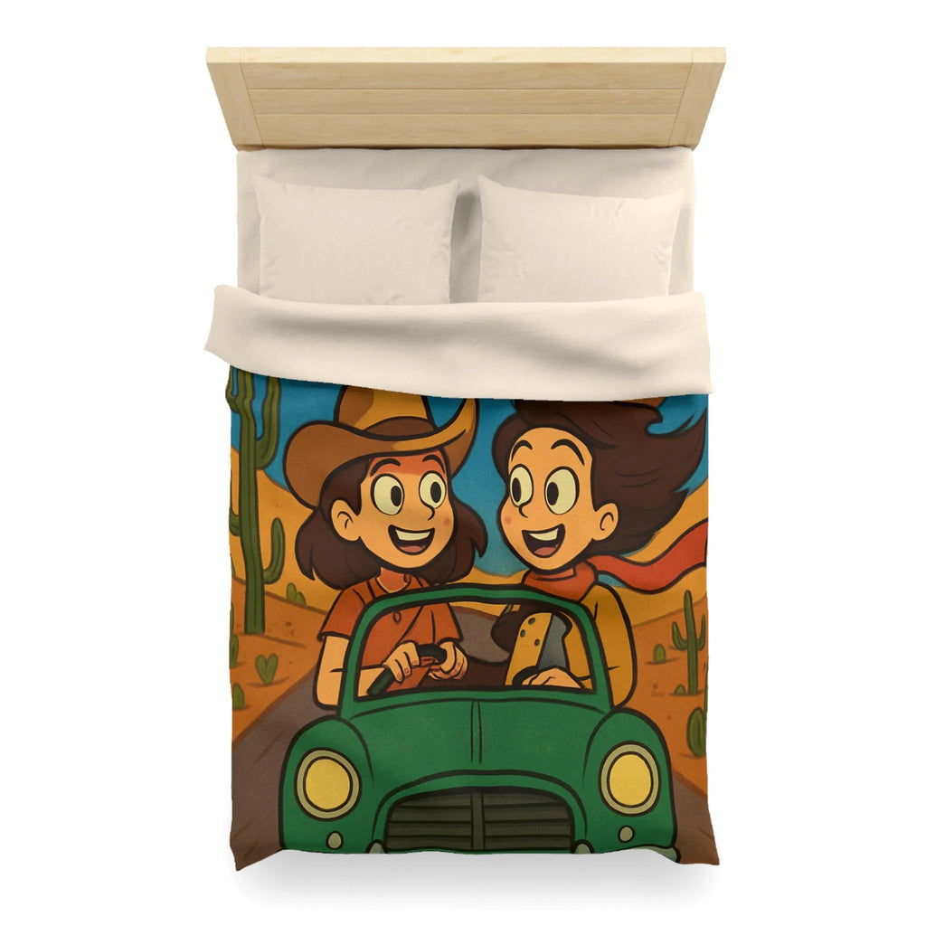 Ensemble Road Trip Enfants Désert Nuit Étoilée Voiture Verte Amusante Illustration Vintage