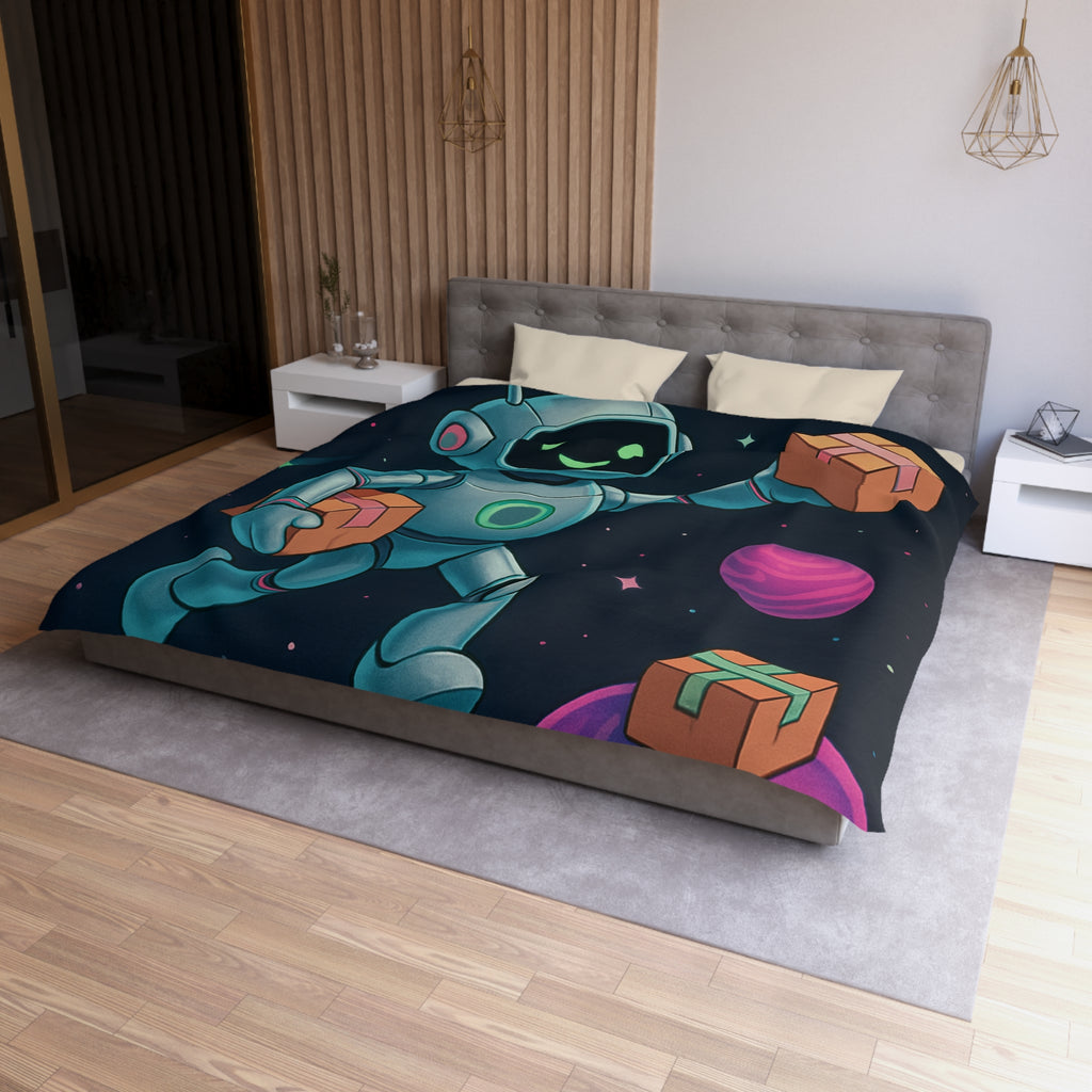 Housse de Couette Spatiale avec Robot Jovial et Planètes Colorées pour Enfants