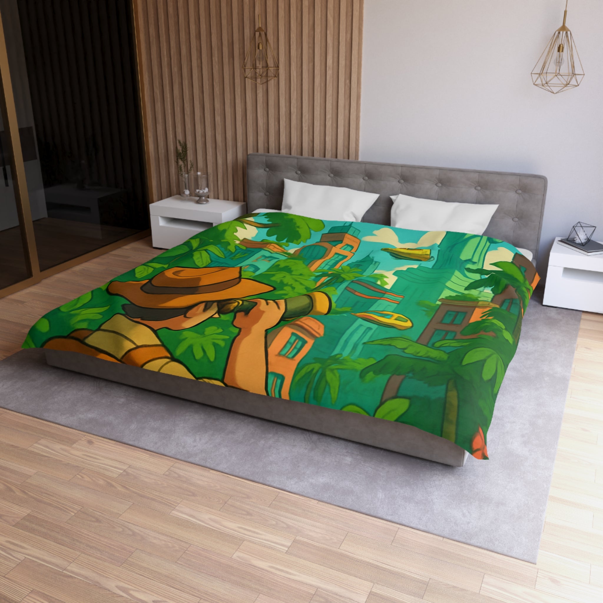 Housse de Couette Microfibre Motif Créatif Original Style Contemporain Chambre Élégante