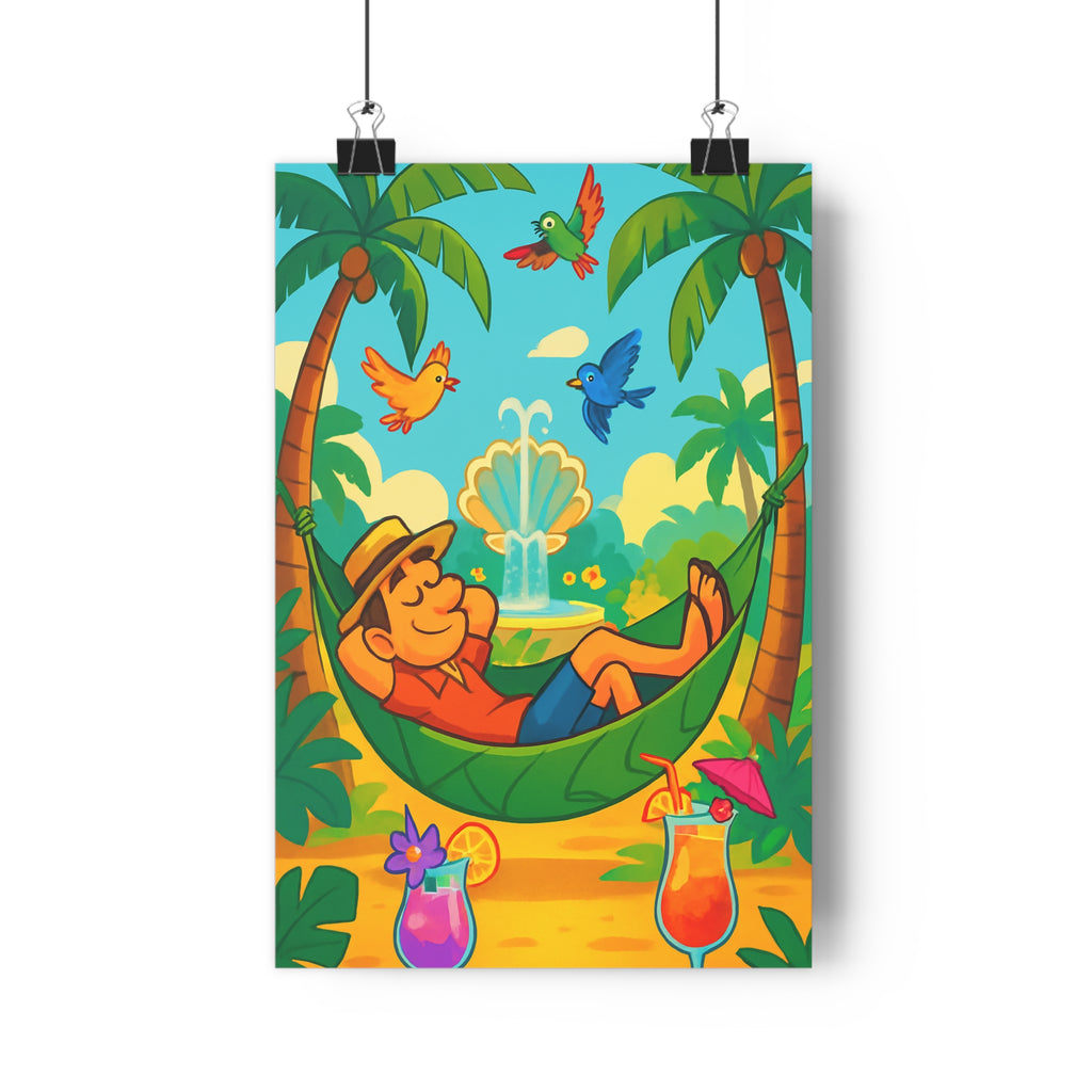 Poster décoratif cartoon vibrant bleu vert orange tropical joyeux salon chambre bureau relaxation qualité
