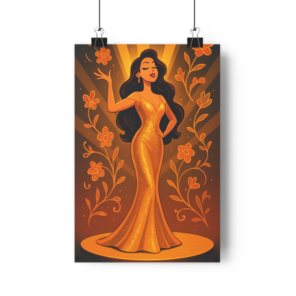 Poster décoratif moderne femme doré art cartoon élégant salon chambre bureau tendance 30x46 lumineux